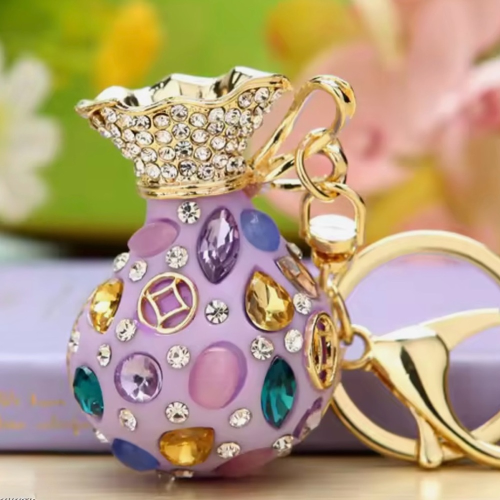Colorful Gemstone Purse Charm or Keychain with Gold Accents